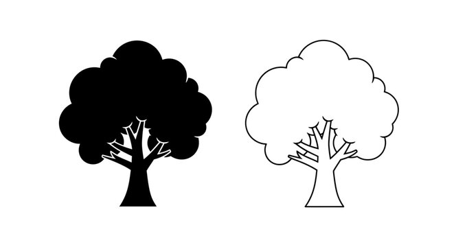 Two trees, one black, one white, silhouette, minimalist, nature, design, elements, vector Vector