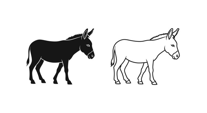 Black and white donkey illustration, vector art, animal drawing, silhouette, line art Vector