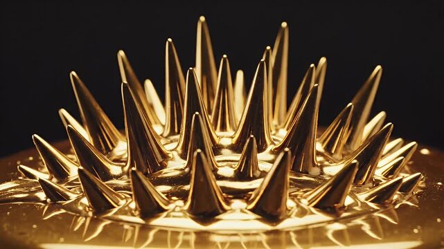 Golden Ferrofluid Spikes - A close-up shot showcases the mesmerizing behavior of ferrofluid, forming sharp, symmetrical spikes under magnetic influence.