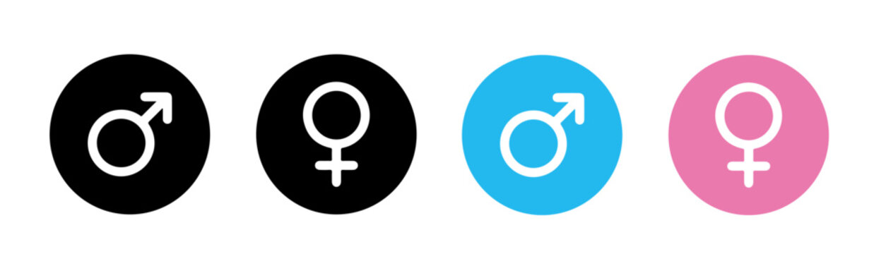 Male and female gender icon with long shadow. Man and women sexual sign symbol 