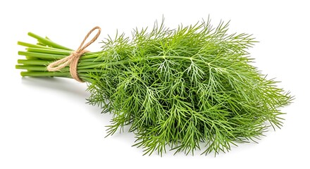 A bundle of fresh dill with a string tie, isolated on a white background isolated on white background