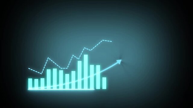 Stock market increase concept with glowing bar chart 2014 indicator. Investment success concept animated business statistics graph...