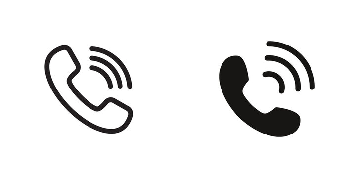 Two black phone icons with signal waves isolated on transparent background
