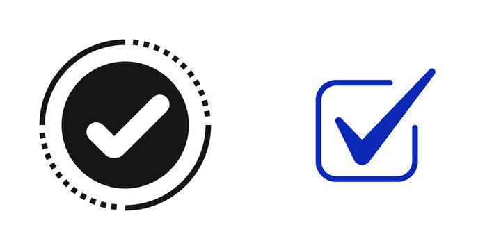 Two checkmarks in circle and square icons isolated on transparent background