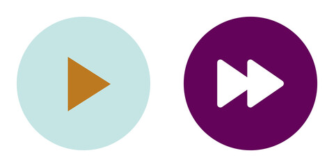 Two play button icons in different colors isolated on transparent background