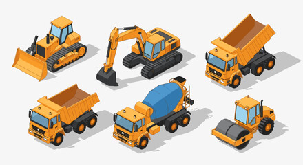 Collection of Construction Vehicles and Equipment. © nur