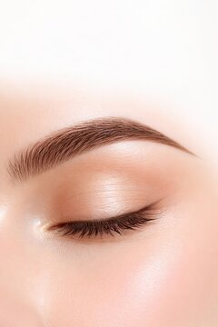 Elegance Brows Arch Glow Close-up of a Beautifully Shaped Eyebrow and Soft Skin with Perfect Hair and Eye Lashes