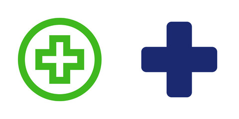 Fototapeta premium Two medical plus signs icons in different colors isolated on transparent background