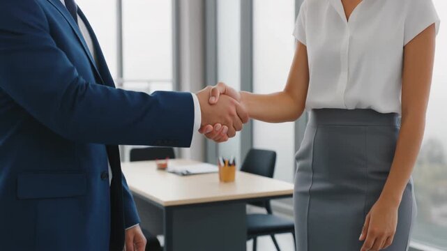 Business Professionals Shaking Hands in Office.