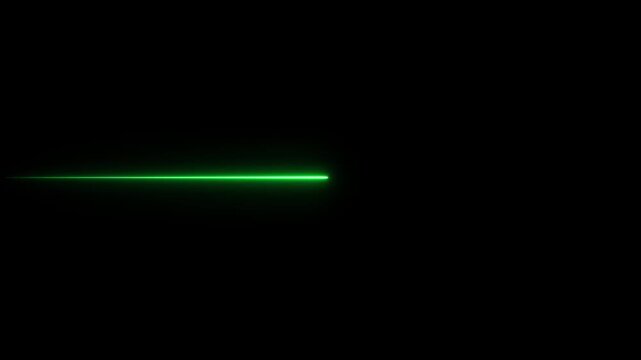 Straight play button colorful neon laser line streaming across on technology the screen. Fast speed Horizontal neon line animation moving from left to right on a black background.