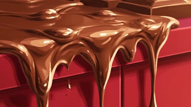 Close up of chocolate dripping in studio or Close up of dessert flowing in studio
