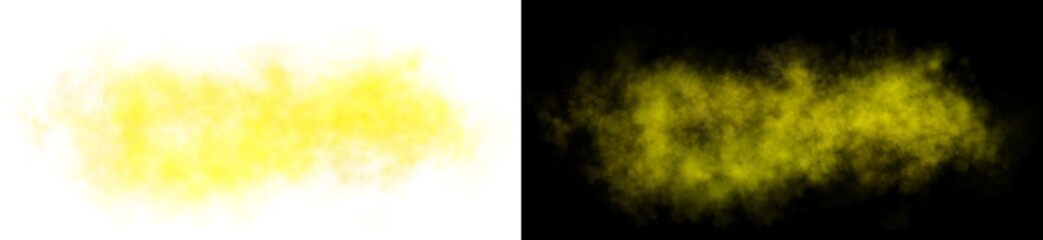 Fototapeta premium Yellow smoke cloud isolated on transparent background, vibrant mist effect with soft diffusion and realistic texture for abstract illustration or commercial visual projects