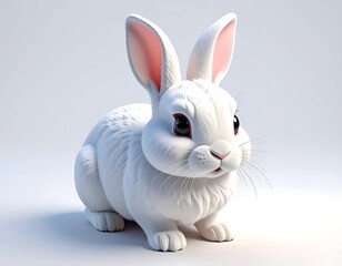 Obraz premium Fluffy white bunny posed against a white background, small paws visible, standing