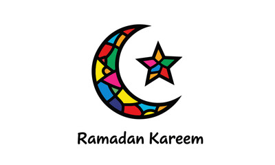 Colorful Mosaic Crescent Moon and Star Ramadan Kareem Illustration