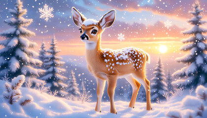 deer in the woods, deer in the snow