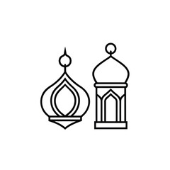 Obraz premium A minimalist vector graphic illustration of two Islamic architectural domes in black lines