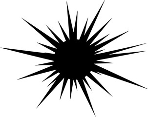 Obraz premium Stylized black sun silhouette with wavy rays, minimalist solar celestial symbol isolated on white background.