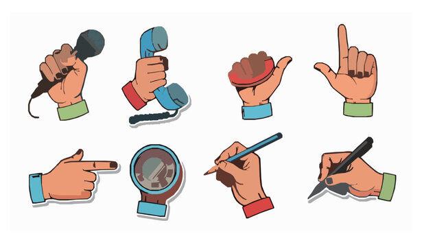 Groovy 90s hand gestures pop art sticker vector collection
