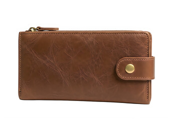 A vintage brown leather wallet with a unique monogram design on the front