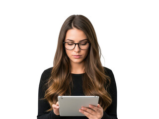 Naklejka premium Woman using tablet isolated on transparent background
