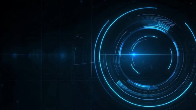 Futuristic blue digital HUD circle interface on dark grid technology background