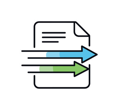 Clear information flow and reduced friction in business processes focused on efficiency, two parallel arrows moving through a document icon