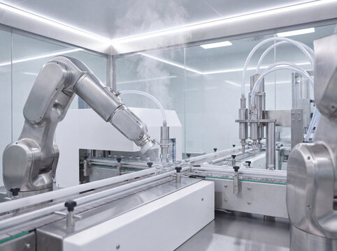 Lignes de production robotis&eacute;es pharmaceutiques en style moderne avec automatisation industrielle avanc&eacute;e