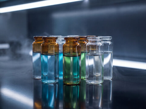 Flacons de m&eacute;dicaments en style ultra moderne avec design pharmaceutique premium et rendu r&eacute;aliste