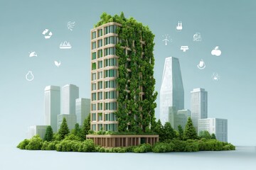 Fototapeta premium A tall building covered in greenery, symbolizing eco-friendly city design