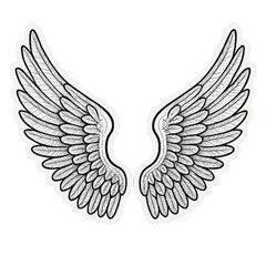 Detailed Black and White Angel Wings Outline Sticker