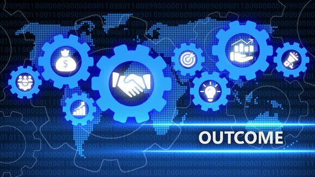 Global Business Success Outcome with Interconnected Gears and Partnership