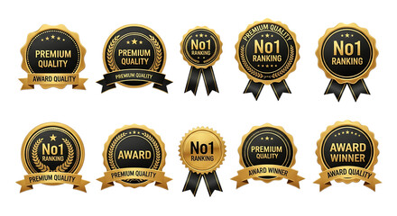 Golden award badges for premium quality and top ranking