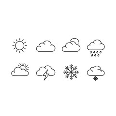 Obraz premium Weather icons for sunny, cloudy, rainy, and snowy conditions