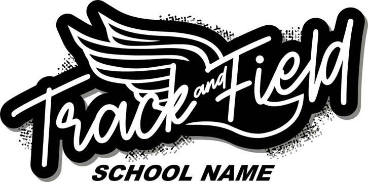  track and field team design with winged foot for school, college or league sports