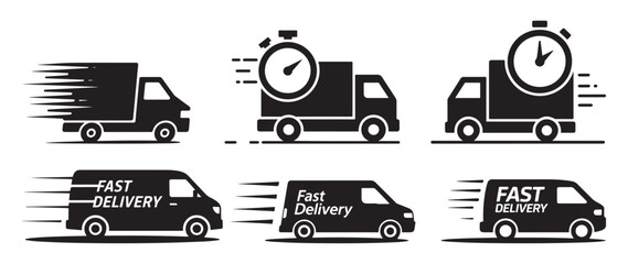 Express delivery truck icons with stopwatch symbol for quick shipping. vector illustration eps 10