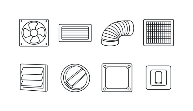 Home bathroom ventilation accessories: exhaust fan, vent cover, duct pipe, ceiling grille, wall vent, backdraft damper, mounting frame, control switch