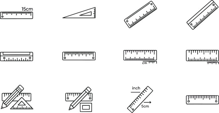 Vector Ruler & Measuring Tool Icon Set &ndash; Minimalist Stationery Line Art
