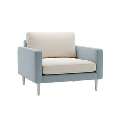 Fototapeta premium Modern Blue Armchair with Cream Cushions on white background , Isolated on Transparent Background, PNG, Generative AI 