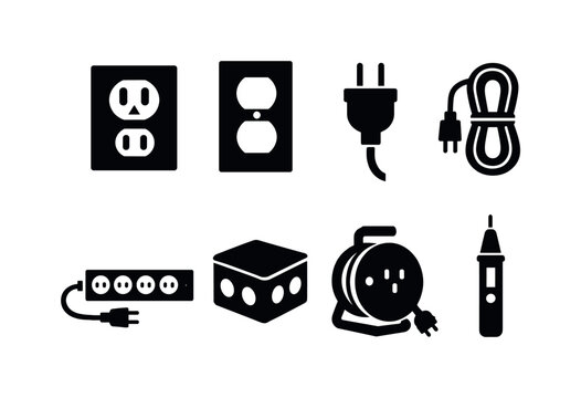 Home electrical outlet accessories: power outlet, outlet cover, power plug, extension cord, power strip, junction box, cable reel, voltage tester