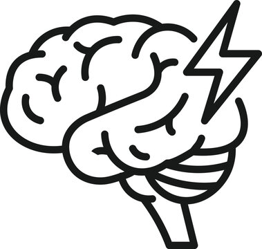 A cartoon brain with a lightning bolt striking it