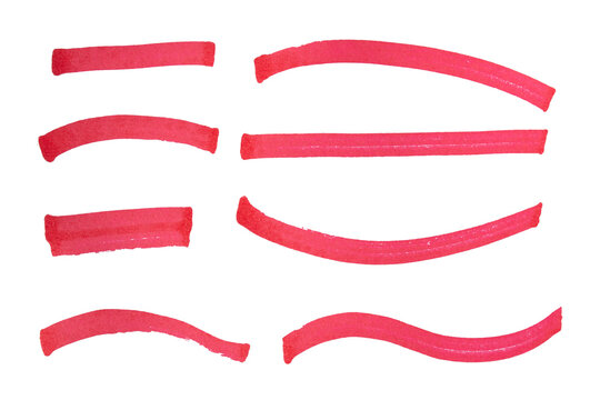 Red Highlighter Brush Stroke Set PNG Transparent Background, Hand Drawn Marker Lines Collection Isolated Design Elements