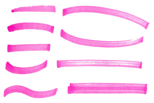 Pink Highlighter Brush Stroke Set PNG Transparent Background, Hand Drawn Marker Lines Collection Isolated Design Elements