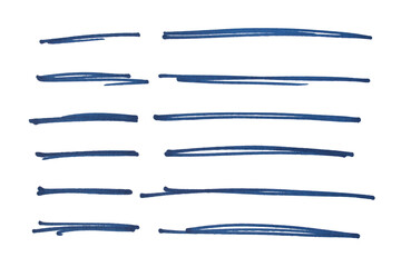 Set of blue hand drawn marker pen stroke line transparent background design element doodle scribble...