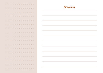 Minimalist abstract monochtome planner. Daily, weekly, monthly planner template. Blank printable vertical notebook page with space for notes and goals