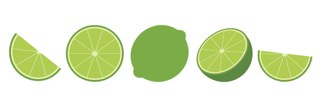 Lime slices and whole lime on transparent background for food and drink concepts