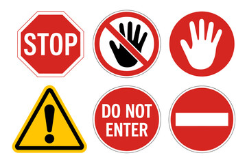 Collection of warning and prohibition traffic signs and symbols