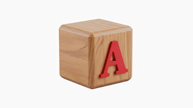 Wooden alphabet block with red letter a isolated on white background