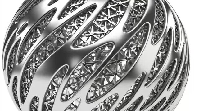 Abstract Metallic Sphere Rotating - Futuristic 3D Geometric Design