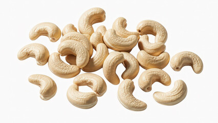 Pile of raw cashew nuts isolated on white background
