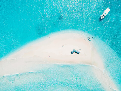 Drone view of seascape atoll sandbank island in Maldives